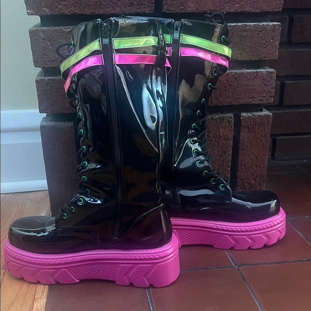 Black Patent Boots with Pink Soles